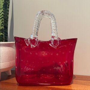 Art Blown Glass Decorative Purse Red Transparent Handbag Strawberry